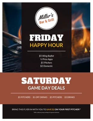 Free  Template: Bar and Grill Happy Hour Promotional Flyer Template