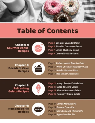 Free  Template: Pink Dessert Recipe Guide Table of Contents Template