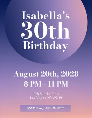 Free  Template: Gradient 30th Birthday Invitations