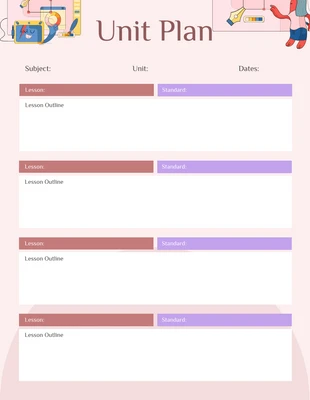 Free  Template: Pink Unit Plan Format Template