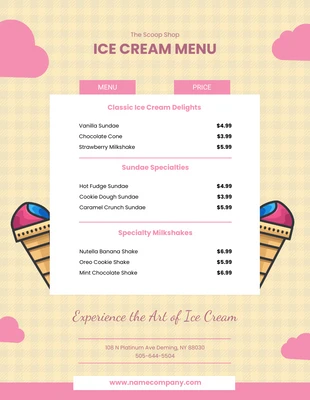 Free  Template: Cream and pink illustrated ice cream menu