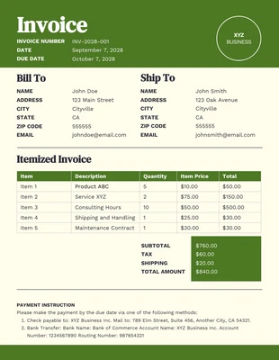 Free  Template: Green Lemon Business Invoice Template