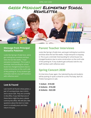 Free  Template: Green Elementary Newsletter Template