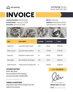 business  Template: Sample Private Party Catering Invoice Template