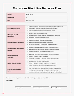 Free  Template: Discipline Behavior Plan