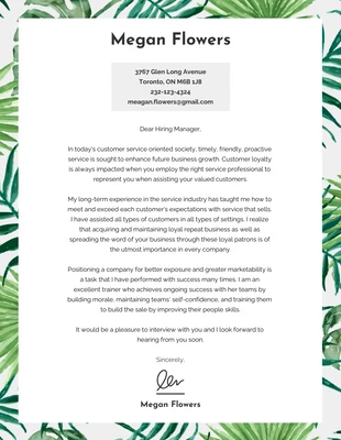 business  Template: Foliage Megan Flower Cover Letter Template