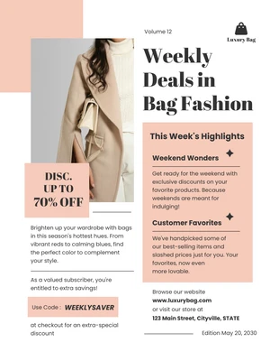 business  Template: Minimalist Peach Weekly Deals Newsletter Template