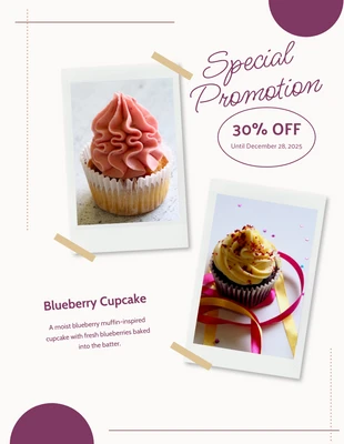 Free  Template: Special Promotion Blueberry Cupcake Flyer Template