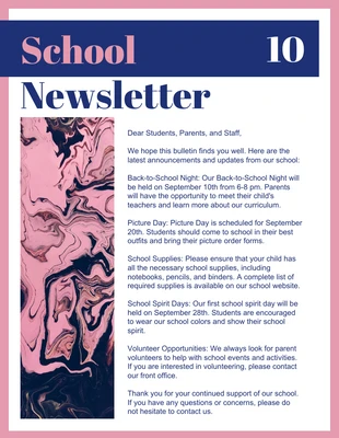 Free  Template: Pink Blue Classic School Newsletter Template