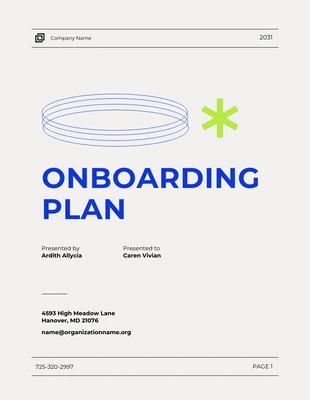 Free  Template: White Blue Neon Green Onboarding Plan Template