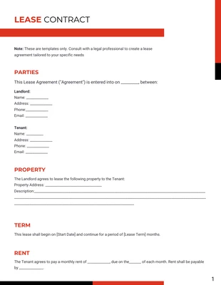 premium  Template: Red Black Lease Contract Template