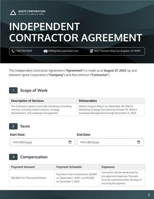 business  Template: Independent Contractor Agreement Contract