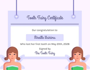 Free  Template: Light Purple Illustration Tooth Fairy Certificate Template