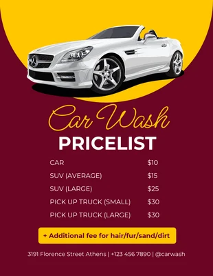 Free  Template: Car Wash Price List Flyer Template