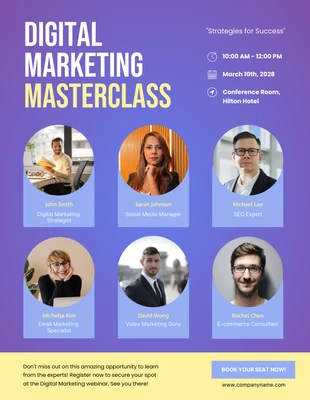 Free  Template: Gradient Purple Digital Marketing Masterclass Poster