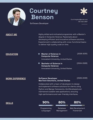 Free  Template: Black Blue Cream Software Developer Resume Template