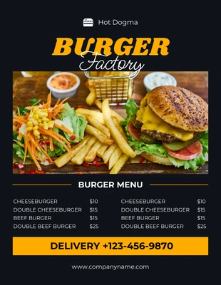 Free  Template: Burger Factory Menu Flyer Template