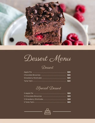 Free  Template: Brown Minimalist Photo Dessert Menu