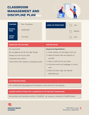 Free  Template: Pearl Bush Classroom Management Plan Template