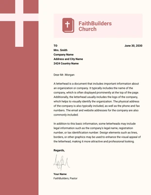 Free  Template: Beige And Dark Pink Pastel Minimalist Church Letterhead Template