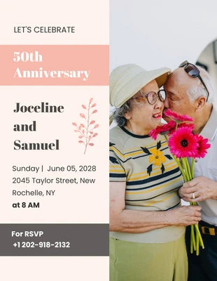 Free  Template: Peach and Black 50th Anniversary Invitations