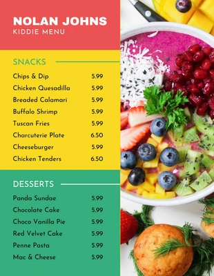 Free  Template: Red Yellow And Green Colorful Kids Menu