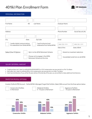 premium  Template: 401(k) Plan Enrollment Form