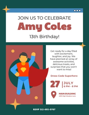 Free  Template: Dark Green Superhero Invitation