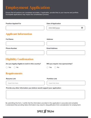 Free interactive Template: Grey Orange Employment Application Form