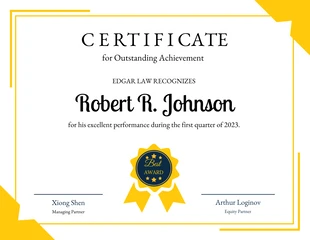 premium  Template: Yellow Certificate of Recognition Template