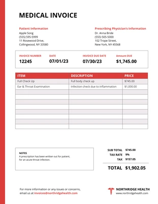 Free  Template: Corporate Medical Billing Invoice Template