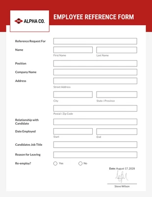 business  Template: Red Employment Form Template