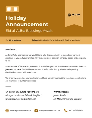 Free  Template: Holiday Announcement Eid al-Adha Email Newsletter Template