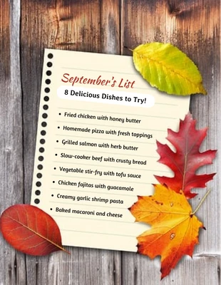 Free  Template: Red Orange September Dishes List Template