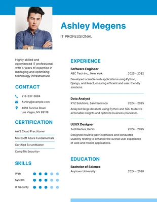 Free  Template: Blue Minimalist IT Engineer Resume Template