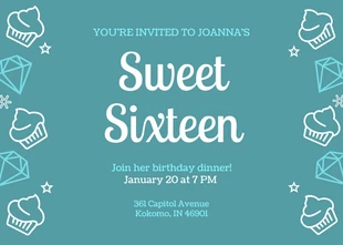 premium  Template: Teal Sweet 16 Invitation