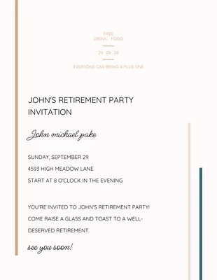 Free  Template: Minimalist Pastel and Black Retirement Party Invitation