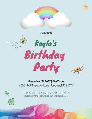 Free  Template: Soft Blue Rainbow Invitation