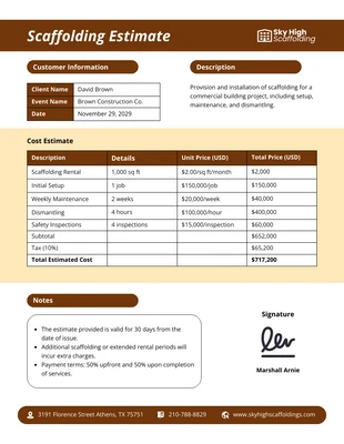 Free  Template: Scaffolding Estimate Template