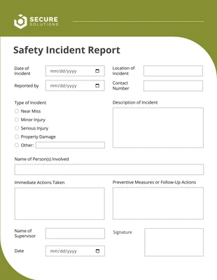 Free interactive Template: Safety Incident Report Template