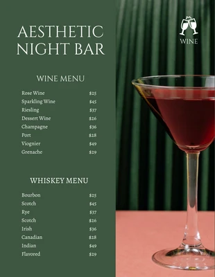 Free  Template: Green Modern Elegant Wine Menu