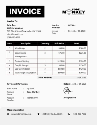 Free  Template: Black Grey Digital Services Invoice Template