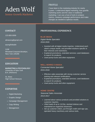 Free  Template: Simple Gray Growth Marketer Resume Template