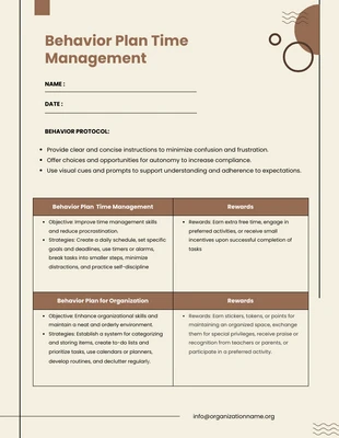 Free  Template: Behavior Plan Time Management Template