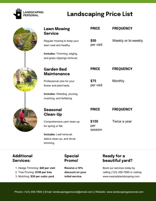 Free  Template: Landscaping Price List Template