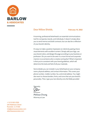 Free  Template: Orange Law Firm Letterhead