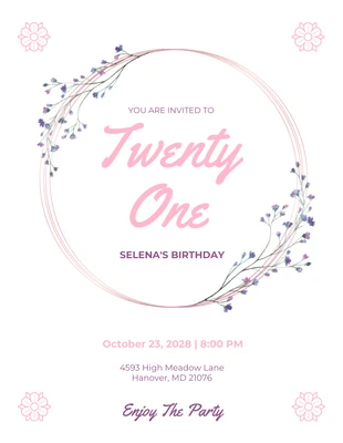 Free  Template: White Minimalist Aesthetic 21st Birthday Invitation