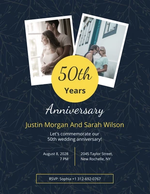 Free  Template: Navy Floral 50th Anniversary Invitation