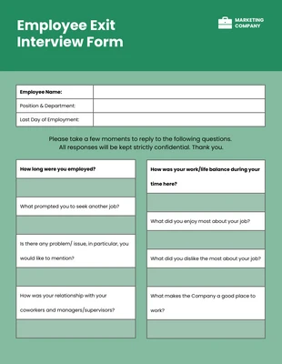 Free  Template: Employee Exit Interview Form Template