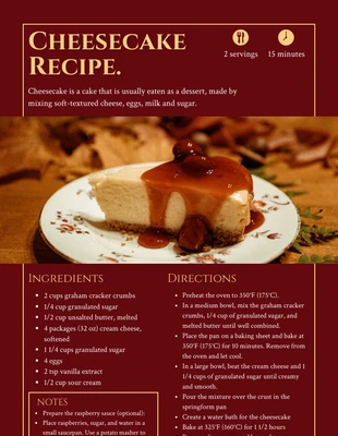 premium  Template: Maroon Modern Luxury Cheesecake Recipe Cards